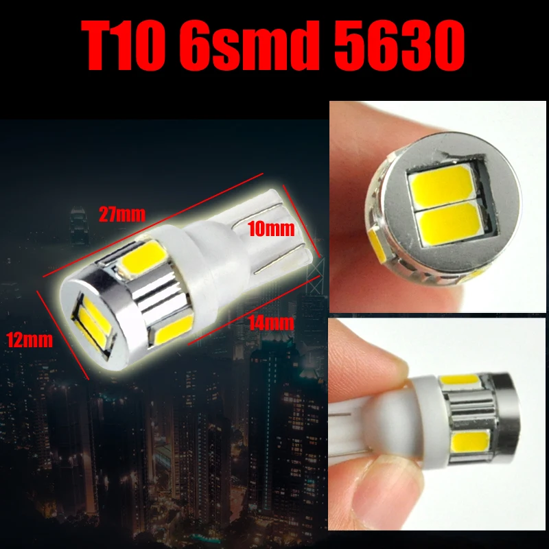 AutoEC 100pcs T10 6 LED 6 SMD 5630 Car wide instrument Indicator lamp Car Lights Bulb 12V  #LB88