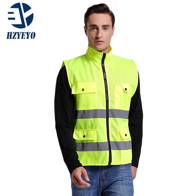 HZYEYO  4-pockets reflective safety vest  high visibility motorcycle warning safety vest running cycling waistcoat D9921