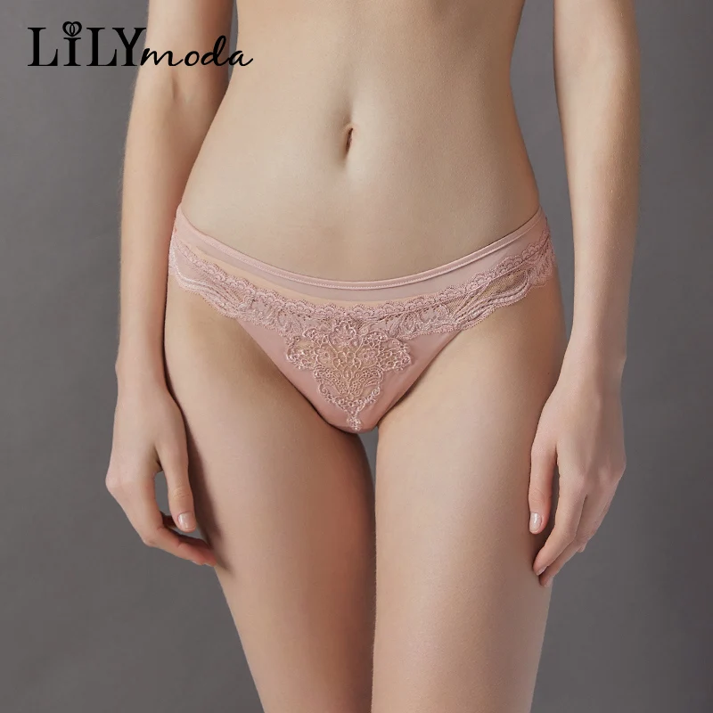 Sexy Women\'s Thongs Temptation Soft Underwear Lace Hollow Out Transparent Seamless Panties Ladies Female Mid Waist lingerie