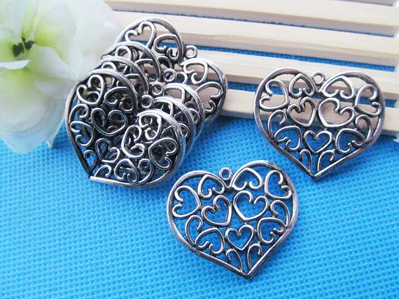 

100pcs Antique silver tone/Antique Bronze Filigree Hollow Page Heart Pendant Charm/Finding,DIY Jewellry Making Accessory