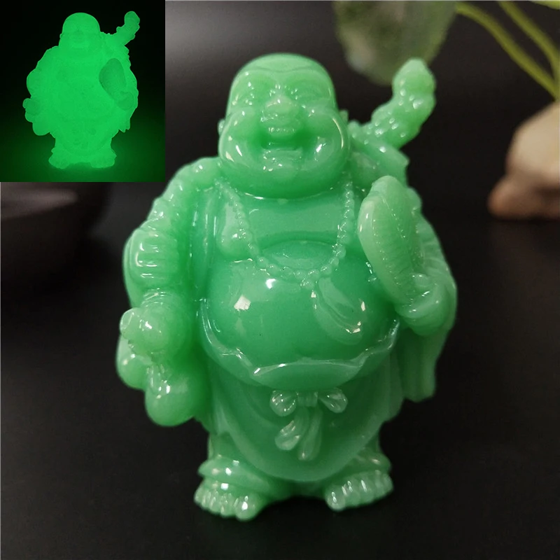 Glowing Laughing Buddha Statue Sculpture Man-made Jade Stone Home Decoration Feng Shui Lucky Maitreya Buddha Statues Figurines