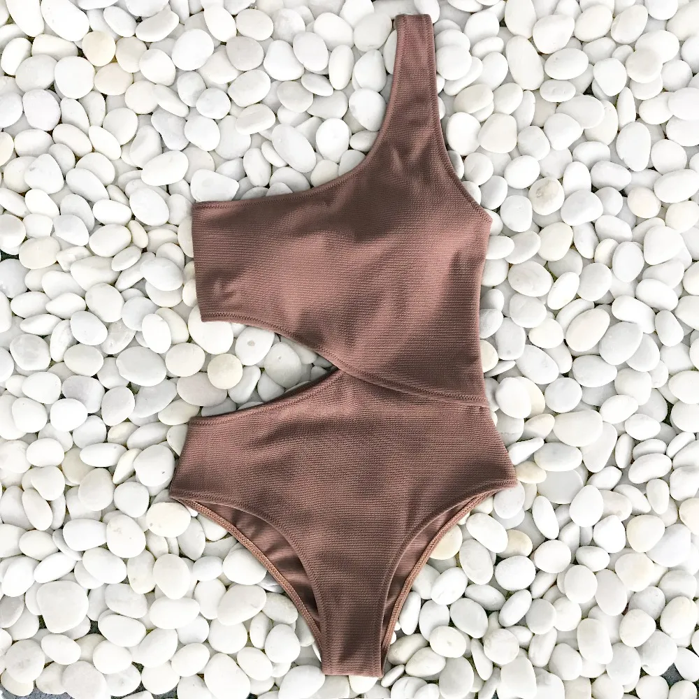 CUPSHE One Shoulder Cut Out One-piece Swimsuit Women Beach Solid Brown Bathing Suit Swimwear 2023 New Girl Plain Swimsuits