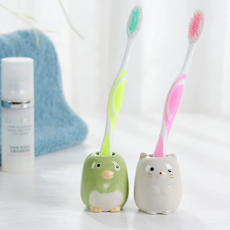 Cute Animal Creative Ceramic Toothbrush Holder Storage Rack Bathroom Accessories Set Toothpick Pencil Storage Rack For Children