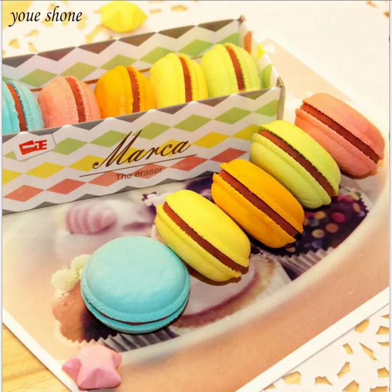 5Pieces = 1Lots Mini Stationery Makkalon Hamburger Rubber Horn Color Hamburger Eraser Student Supplies Office