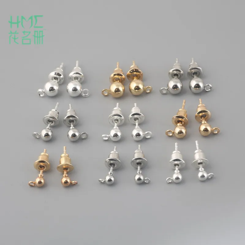 10 Sets Gold Silver Rhodium Plated Stud Earrings Post Earring Stopper For Fashion Women Earring DIY Accessories For Jewelry