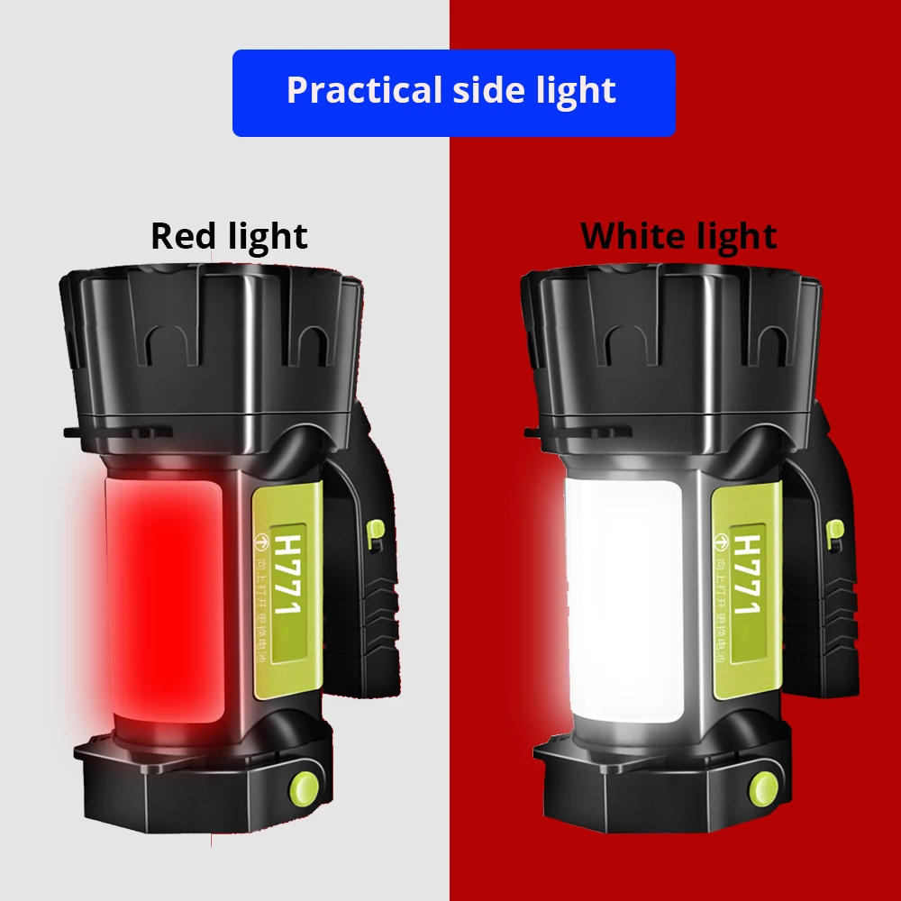 Super bright LED Searchlight Flashlight With side light 6 lighting modes Powered by 18650 battery For outdoor camping