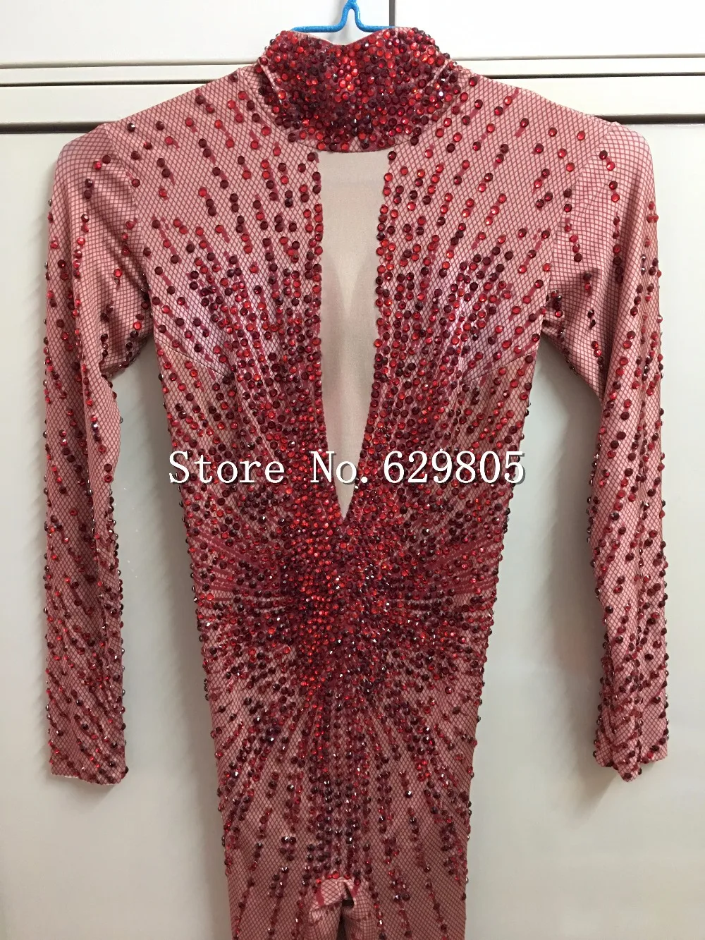 เซ็กซี่สีแดง Rhinestones Jumpsuit ผู้หญิงยืด Jumpsuit ชุด Full Stone Bodysuit Sparkly Rhinestones Stage เครื่องแต่งกาย