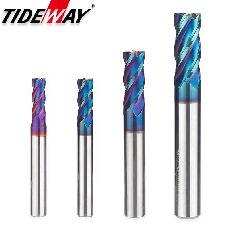 Fresa de Carboneto de Tungstênio Hrc 65 Graus Flautas Nano Ponta de Revestimento Azul Haste 10 mm Harden para Fresa de Liga de Alumínio