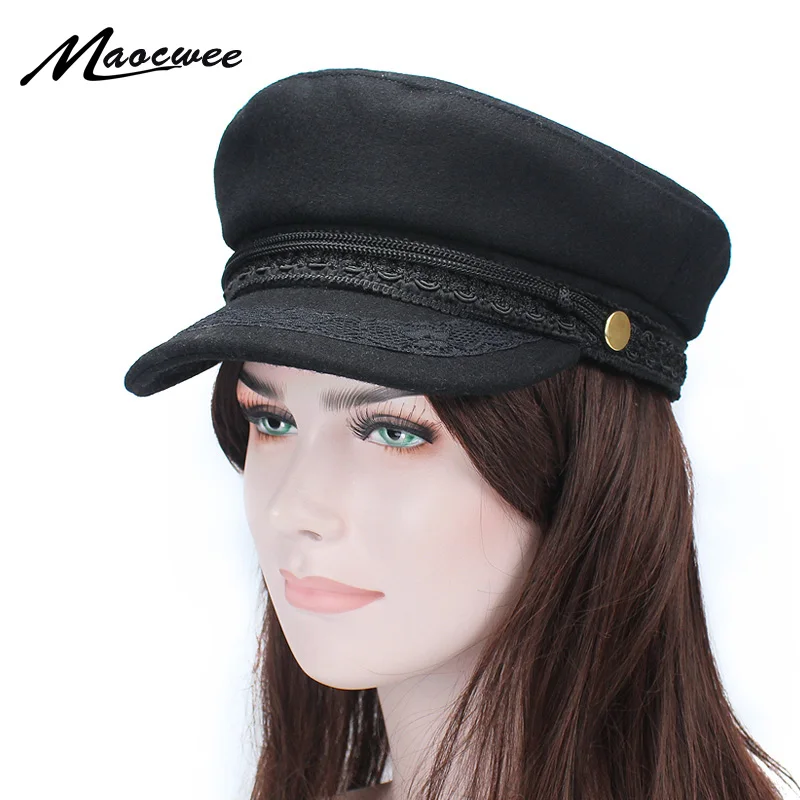 Spring Autumn Newsboy Hats for Women Lace belt button Military Caps Ladies Fashion Streetwear Flat Caps Female Octagonal Boina