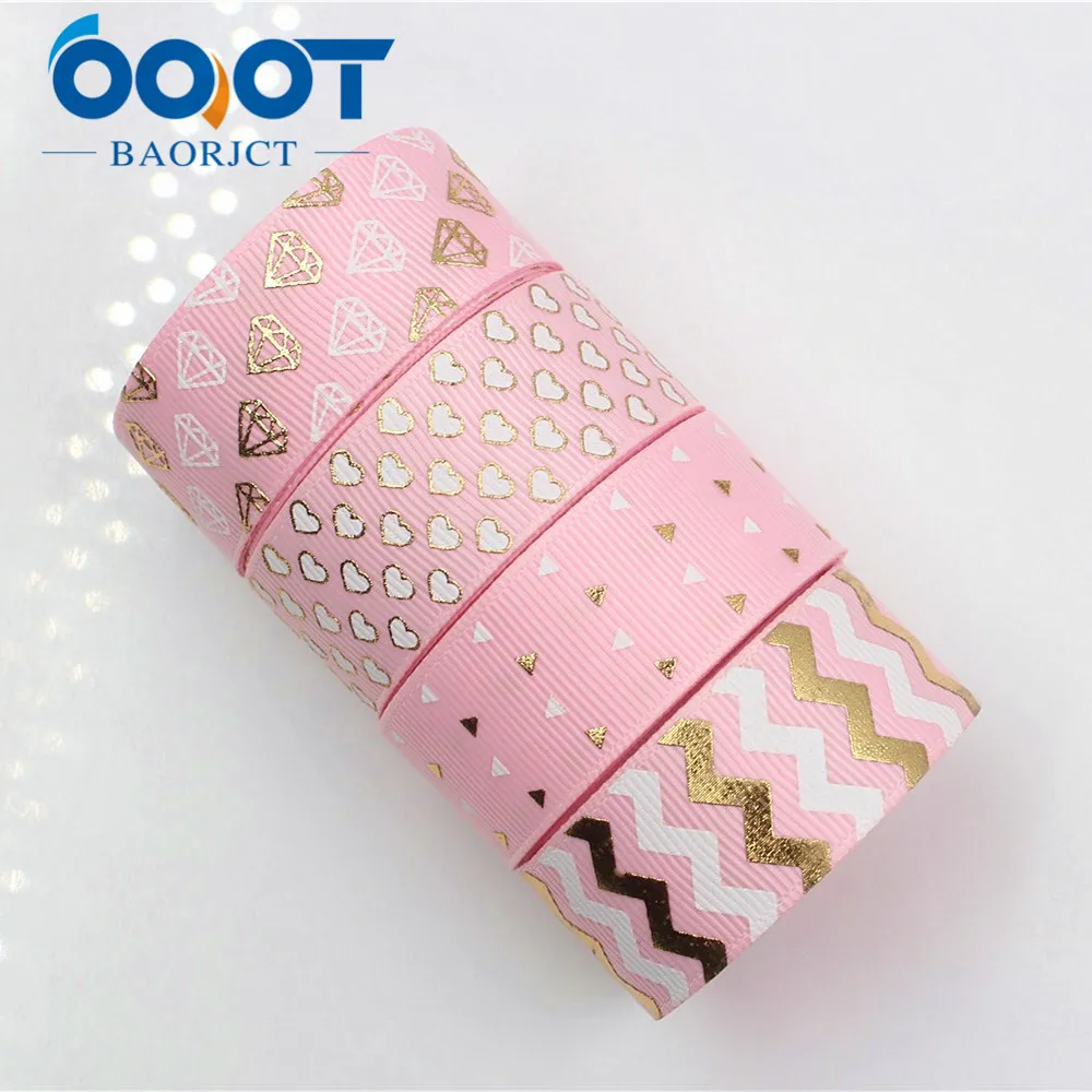 OOOT BAORJCT 1710055 22mm 10yards Bronzing Ribbons Thermal transfer Printed grosgrain Wedding Accessories DIY handmade material