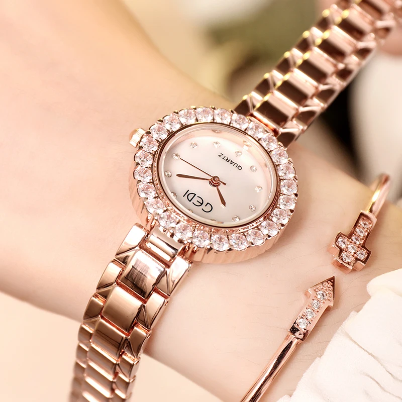 GEDI di Lusso Del Quarzo Strass Manopola Rotonda Orologi Da Polso Delle Signore 2019 delle Nuove Donne Della Vigilanza Rosegold Donne Orologio Top di Marca reloj mujer