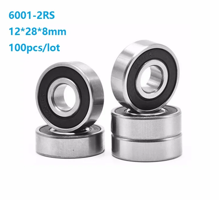 

100pcs/lot 6001RS 6001-2RS 6001 2RS 12*28*8mm Double Rubber Sealed Deep Groove Ball bearing Shaft 12x28x8mm