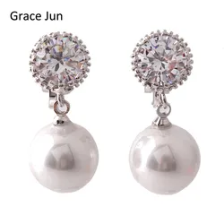 Top Quality Round Shape AAA Cubic Zircon Simulated Pearl Clip on Earrings Non Piercing for Women Elegant Ear Clip Not Allergy