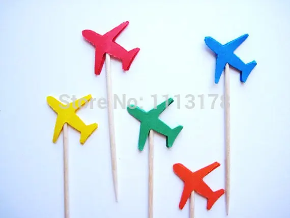 cheap Airplane Party Picks - Cupcake Toppers - Toothpicks - Food Picks wedding baby shower birthday party favors24pcs