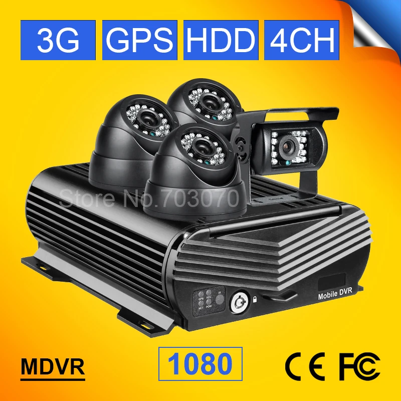 

free shipping 3g gps ahd mobile dvr 4ch 1080P hdd hard disk video recorder with 4pcs car cameras max 2tb hard disk 256g sd mdvr