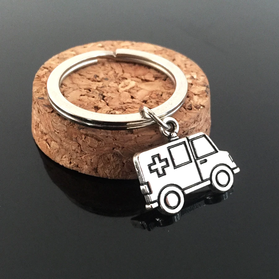 1 Piece Fashion Jewelry Drive Safe Car Keyring Ambulance Pendant Nurse Keychain For Doctor Nurse Friends Alloy Gift Key Chain