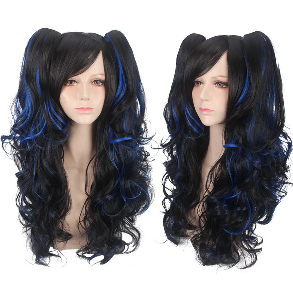 Fashion Sexy Halloween Lolita Long Curly Cosplay Wig With Double Claw Ponytails Halloween Costume Party Wigs For Women