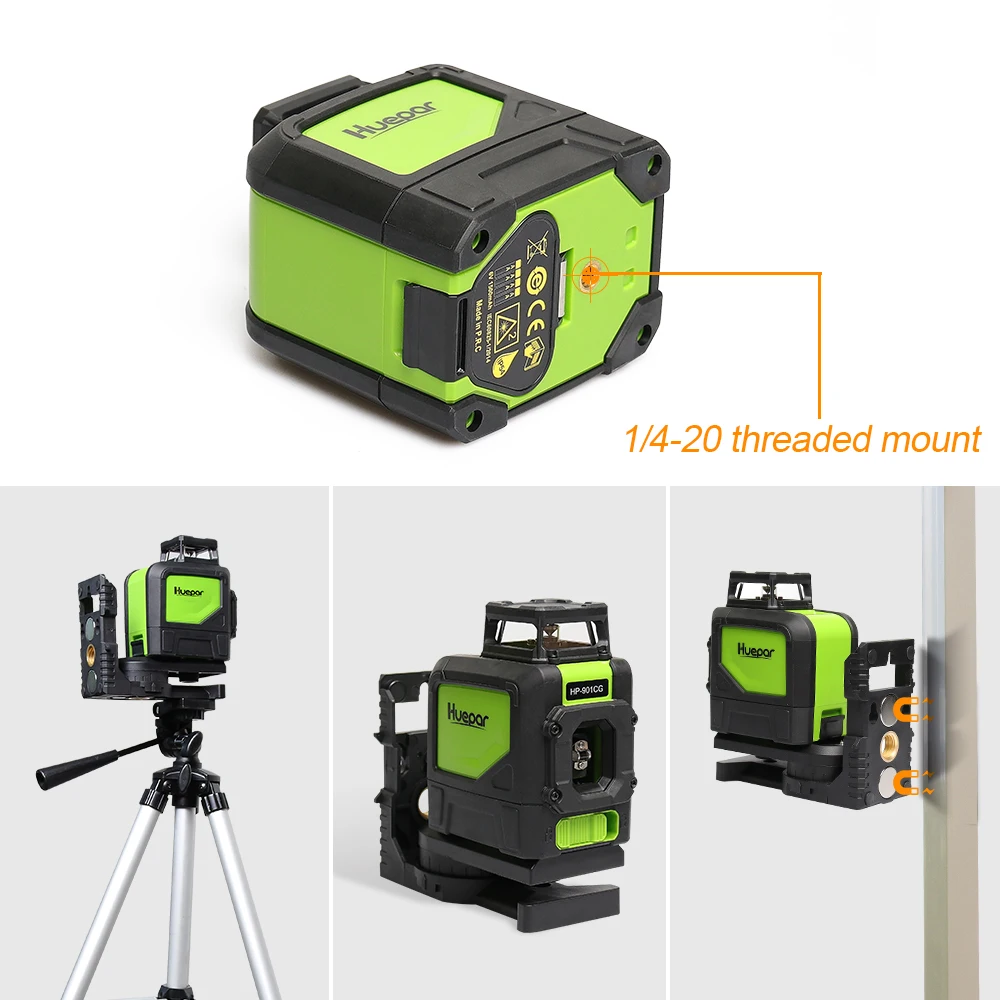 Huepar 5 Lines Laser Level Tools Green Beam Cross Switch Line Manual Self-leveling 360° Pulse Mode With Bracket Glasses Sets