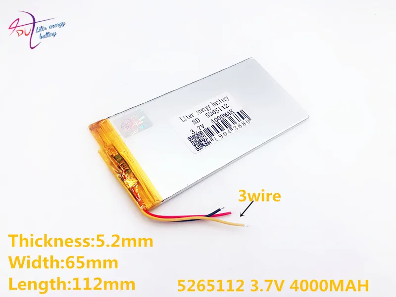 3 خط 3.7V 4000mAh 5065110 5265112 لتر الطاقة البطارية بطارية ليثيوم أيون ل M9 RK3188 رباعية النواة ، M9 ، m99pro ، M9Pro 3G اللوحي