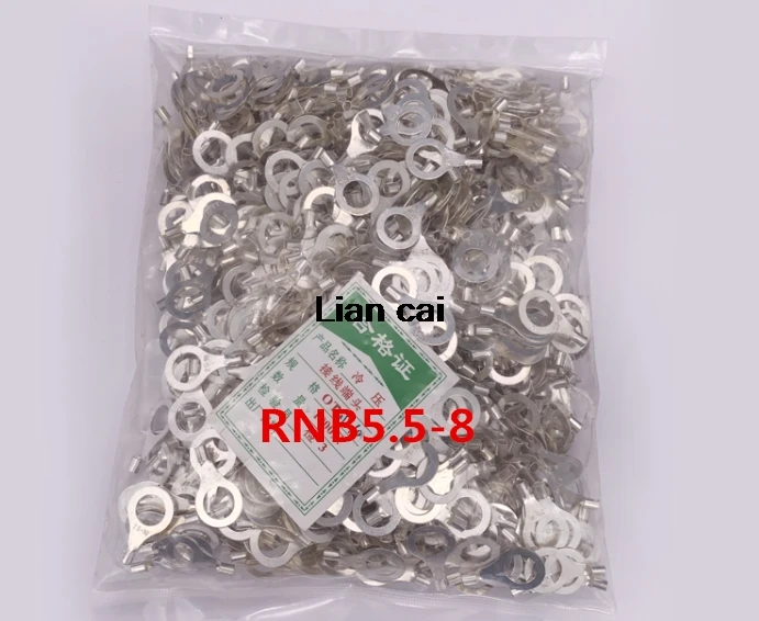 

1000PCS RNB5.5-8 Non-insulated ring terminal electrical wire crimp naked connector AWG 12-10