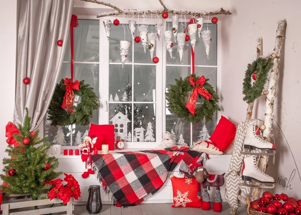 Capisco photography backdrop Christmas window wreath living room tree background studio photocall photobooth shoot