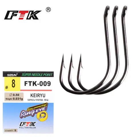 Gancho farpado de aço de alto carbono FTK tamanho 8 unidades-10 unidades/pacote tamanho 3 # -14 #   Ganchos de carpa Super Needle Point KEIRYU para equipamento de pesca