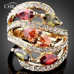 Chran Trend Cubic Zircon Wedding Rings for Women Classic Design Gold Color Crystal Finger Rings Jewelry Valentine's Gift