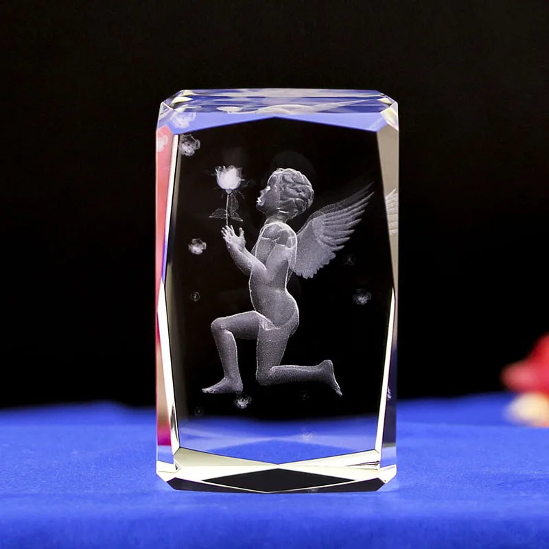 Angel K9 Crystal Laser 3D Internal Statue Sculpture Inter-engraving Figurines Miniatures Crystal Arts Crafts Gift For Christamas