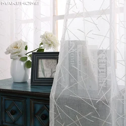 Simple White Embroidery Tulle Curtains for Bedroom New Geometry Window Modern Curtains for Living Room Blind Voile Custom Size
