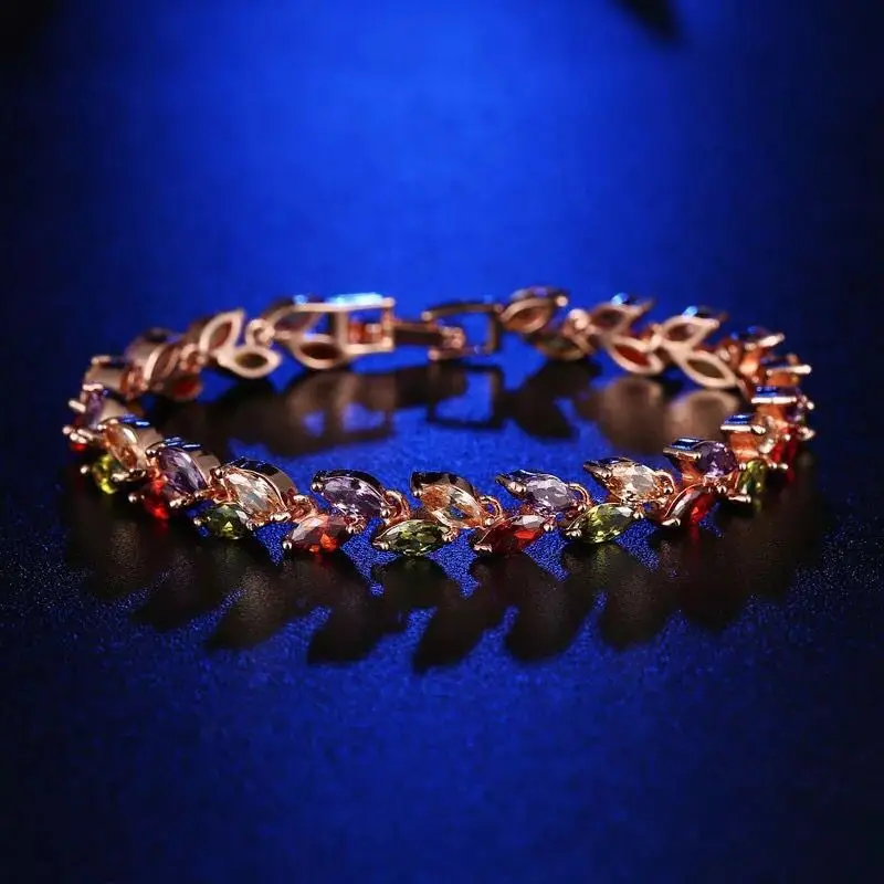 MxGxFam Rose Gold Color Full CZ stone Multicolor Bracelets For Women 17  cm / 19 cm AAA+ Cubic Zircon