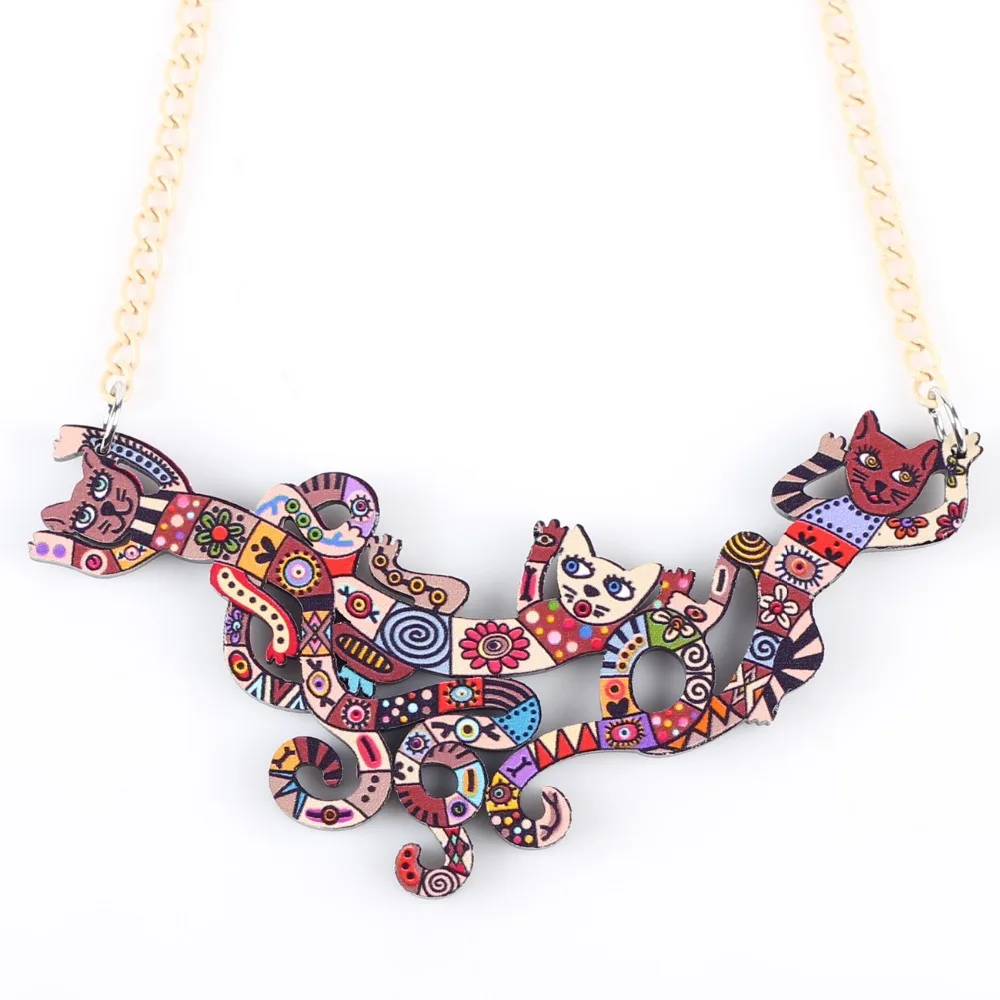 Bonsny Cat Necklace Acrylic Brand New Pendant Accessories Autumn Winter Pet Animal Multicolor Girl Woman Fashion Jewelry