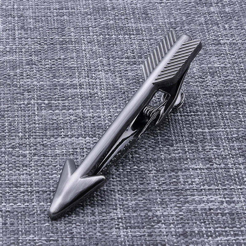 Brand Hawson Fashion Jewelry Tie Bar Gun Metal Arrow Design Tie Clip for Wedding Gift with Luxury Tie Pin Gift Box