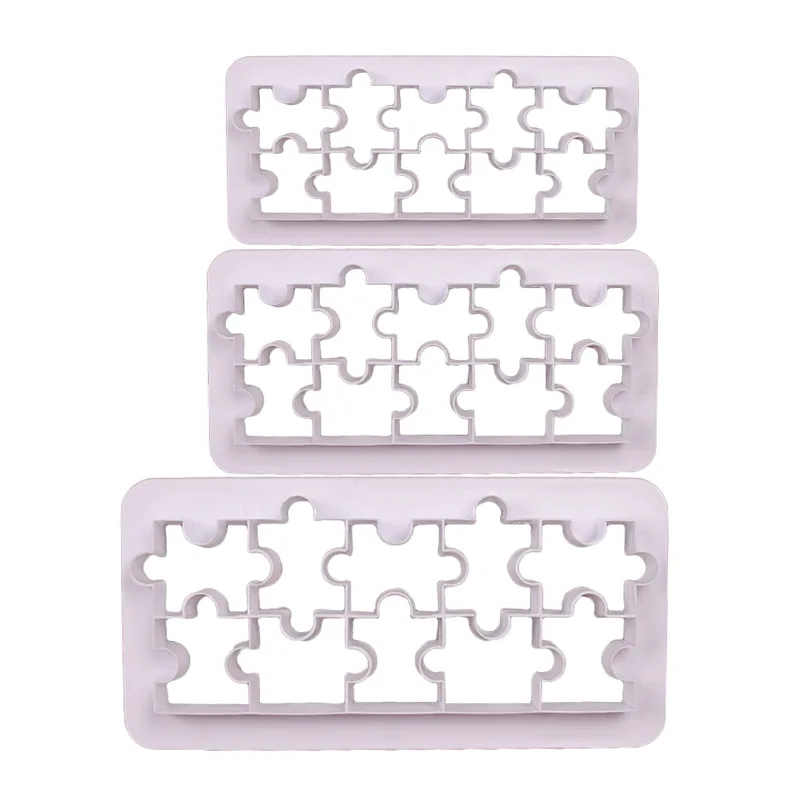 Aomily 3pcs/set Jigsaw Puzzle Mold Cake Cutter Sugar Craft Tiara Fondant Icing Cutting Cake Cookies Tool for Decoration Baking