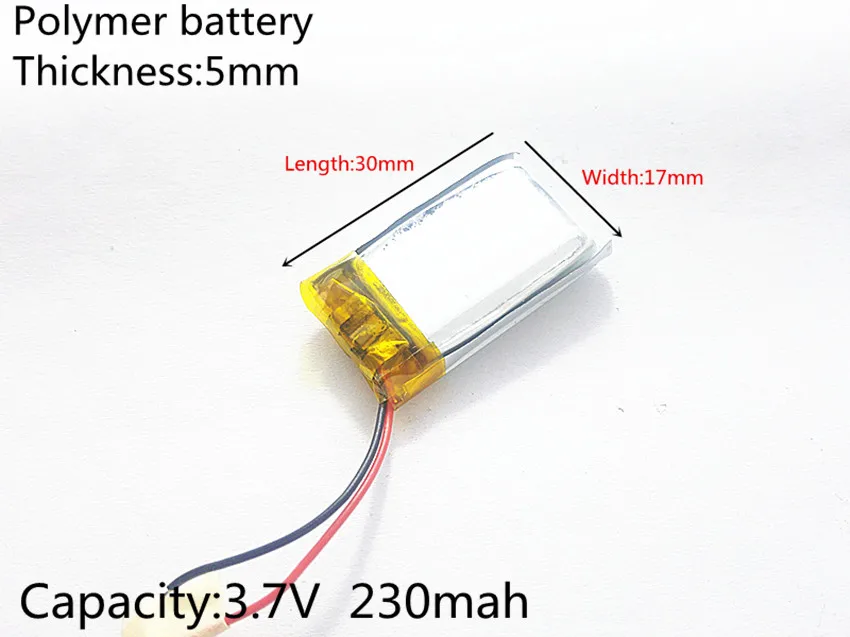 3.7V 230mAh 501730 Lithium Polymer LiPo Rechargeable Battery ion cells For Mp3 Mp4 Mp5 DIY PAD DVD E-book  headset