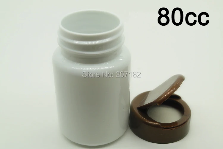 

(100pcs/lot) 80cc PET Empty Capsule Bottle, 80ml Plastic Mecidine Bottles---White Color with Flip Top Brown Cap