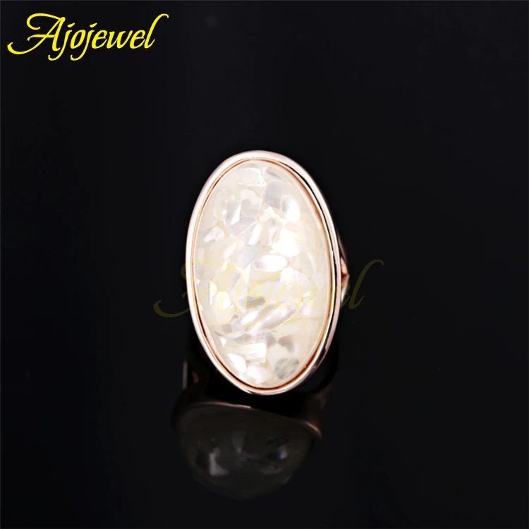 Ajojewel White Shell Single Stone Ring New Luxury Big Rings Golden Finger Jewelry Anillo