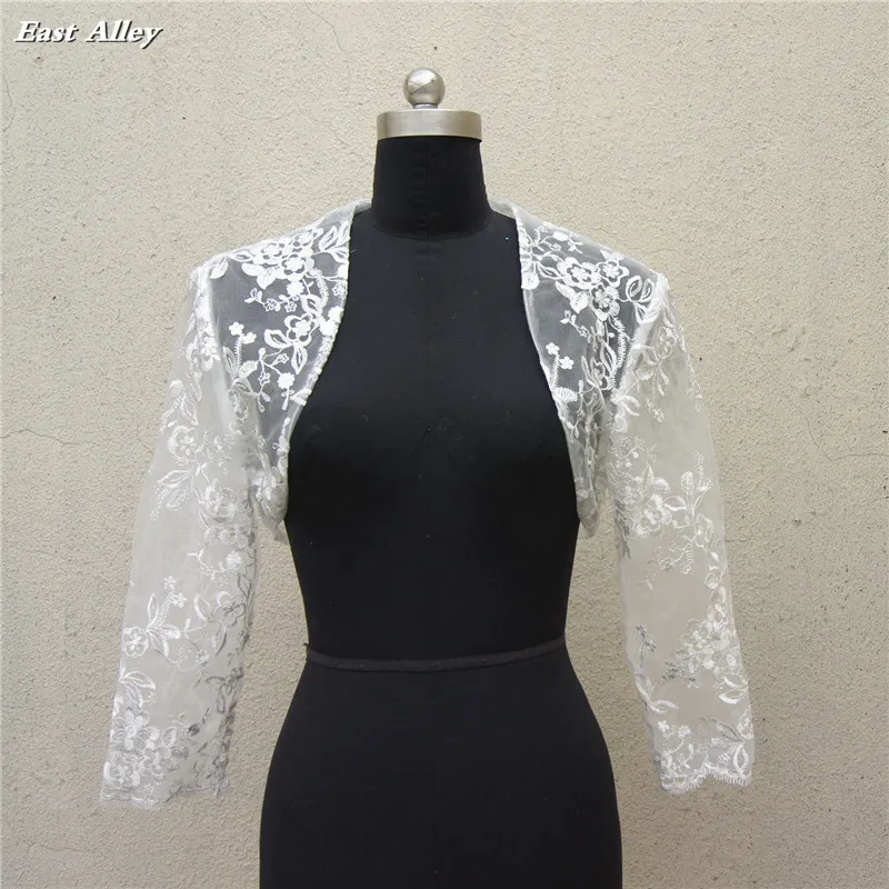 Ivory and White Three Quarters Sleeve Full Lace Jacket Bridal Boleros Shrug Wrap Coat High Quality Size S M L XL 2XL 3XL