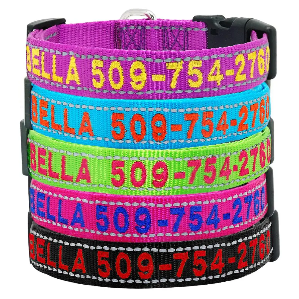 Personalized Dog Collar Custom Embroidered Nylon Dog ID Tag Collars Reflective Pet Name Phone Collar For Small Medium Large Dogs