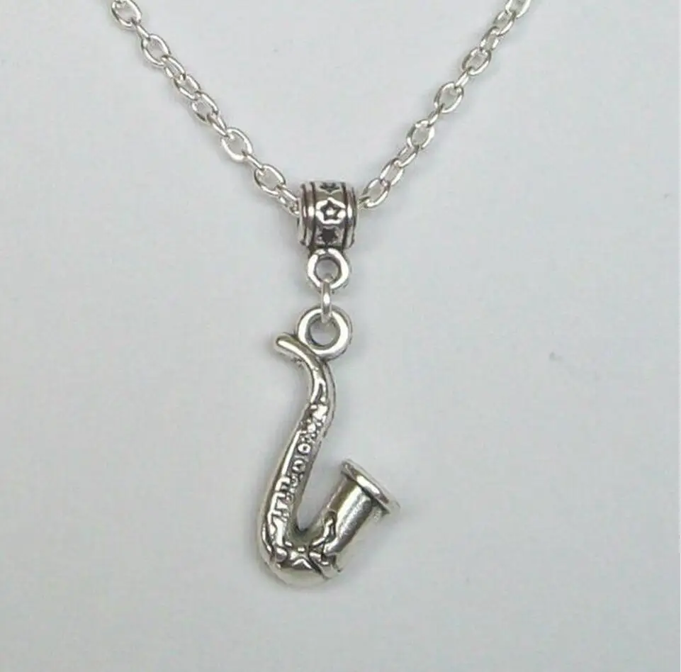 Jazz Music Blues-Cute Saxophone Necklace-Charm Pendant Jewelry Vintage Statement Sweater Chain Gift Necklace Jewelry Q32