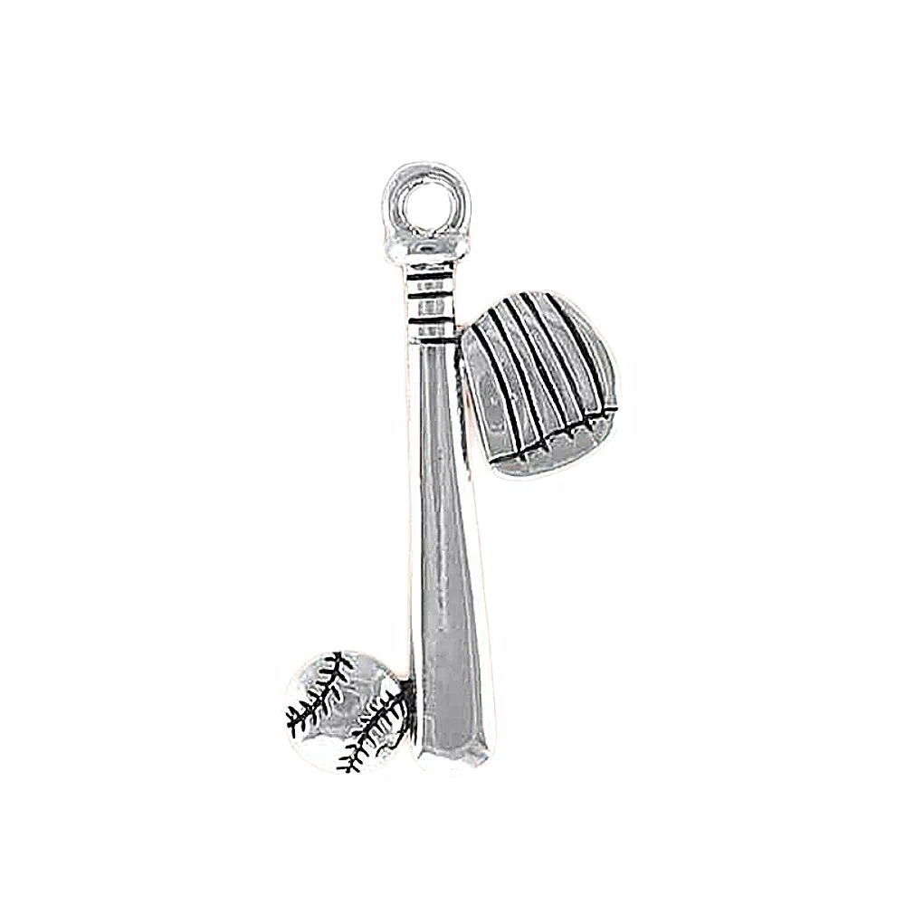 Eco-friendly Alloy Metal Sport Baseball Bat With Ball And Glove Pendants Fashion Baseball Player Jewelry Making Accessory Charms