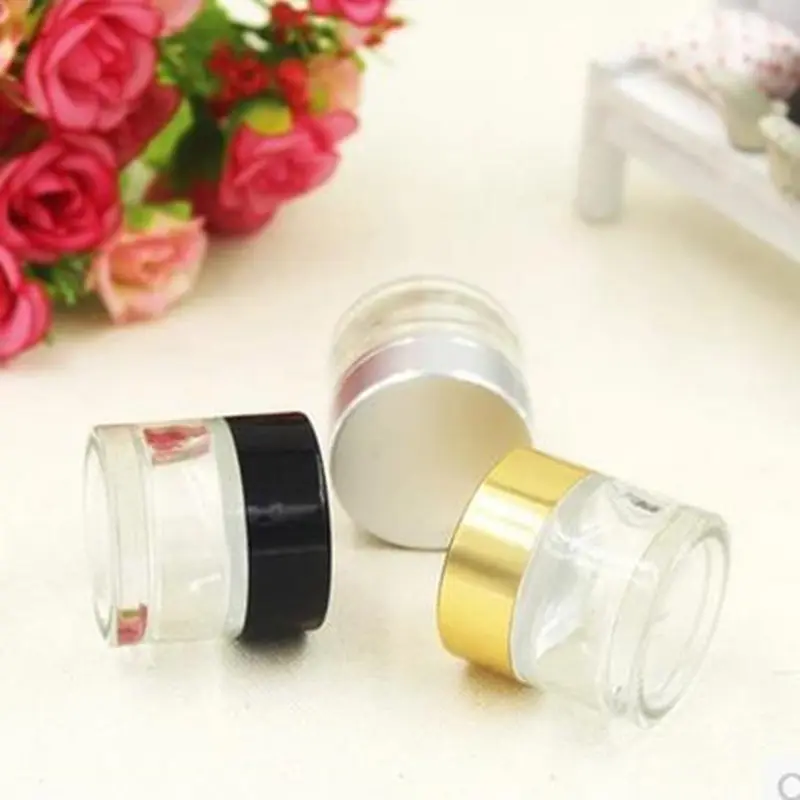 10g clear Refillable Glass Cream Bottle With Aluminum Cap Empty Cosmetic Case