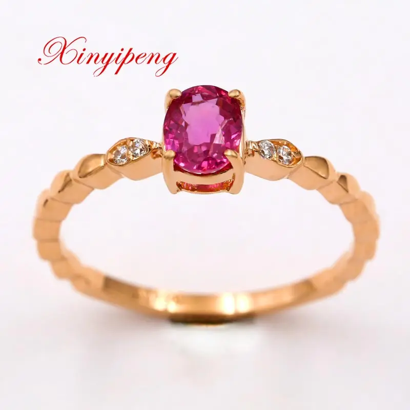 

Xin yi peng 18 k rose gold inlaid natural pink sapphire ring, woman ring ,fashion simple and easy