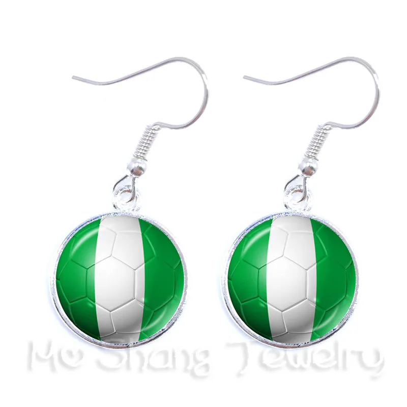 Nigeria / Switzerland National Flag Base Ball Football Fans Sports Fans Lover Jewelry 2018 Football Cup Glass Earrings