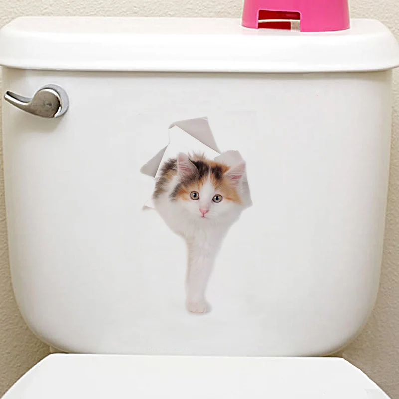 Leuke katten muursticker Hole View Levendige honden badkamer 3D toiletstickers voor huisdecoratie dieren stickers zelfklevende poster