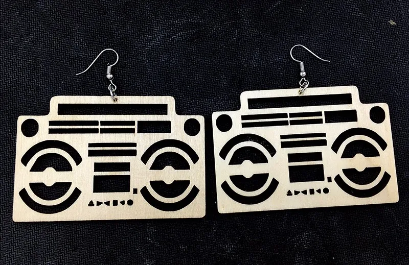 Laser Cut Ghetto Blaster Wood Earrings Can Mixed 3 Color