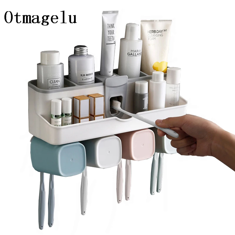 Toothbrush Holder Washing Cup Kit Wall Hanging Storage Rack Automatic Toothpaste Squeezer Combination Bathroom Accessories Set