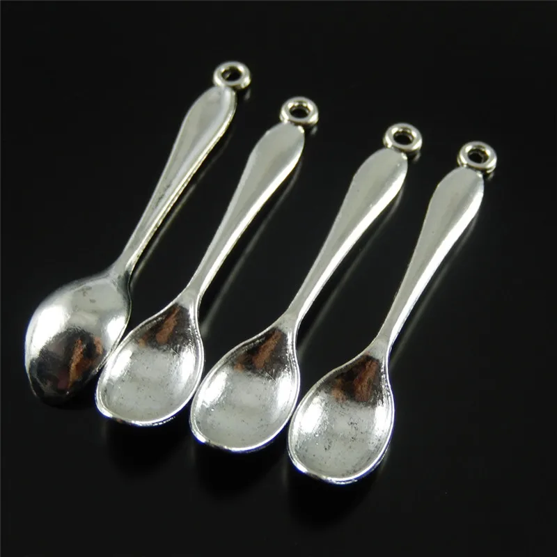 Julie Wang 10 PCS Mini Charms Alloy Antique Silver Plated Spoon Necklace Pendant Jewelry Making Charm Accessories