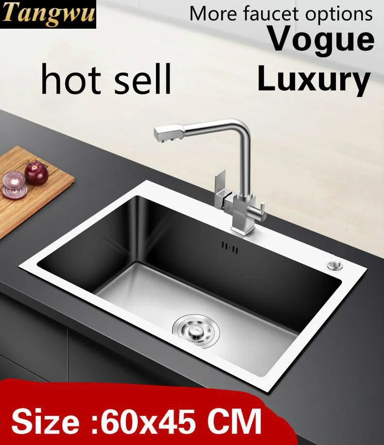 Free shipping Apartment high quality kitchen manual sink single trough vogue do the dishes 304 stainless steel hot sell 60x45 CM