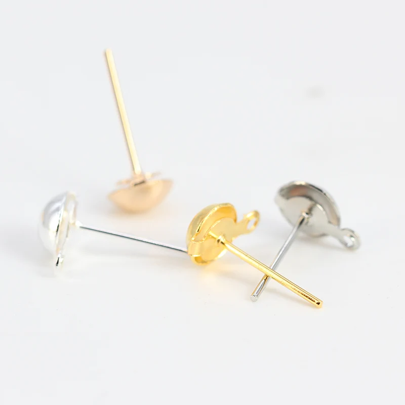 200p 4mm 5mm 6mm 8mm Half Ball Earrings findings Ear post studs pin with Loop jewlery making findings silver gold plated Pins