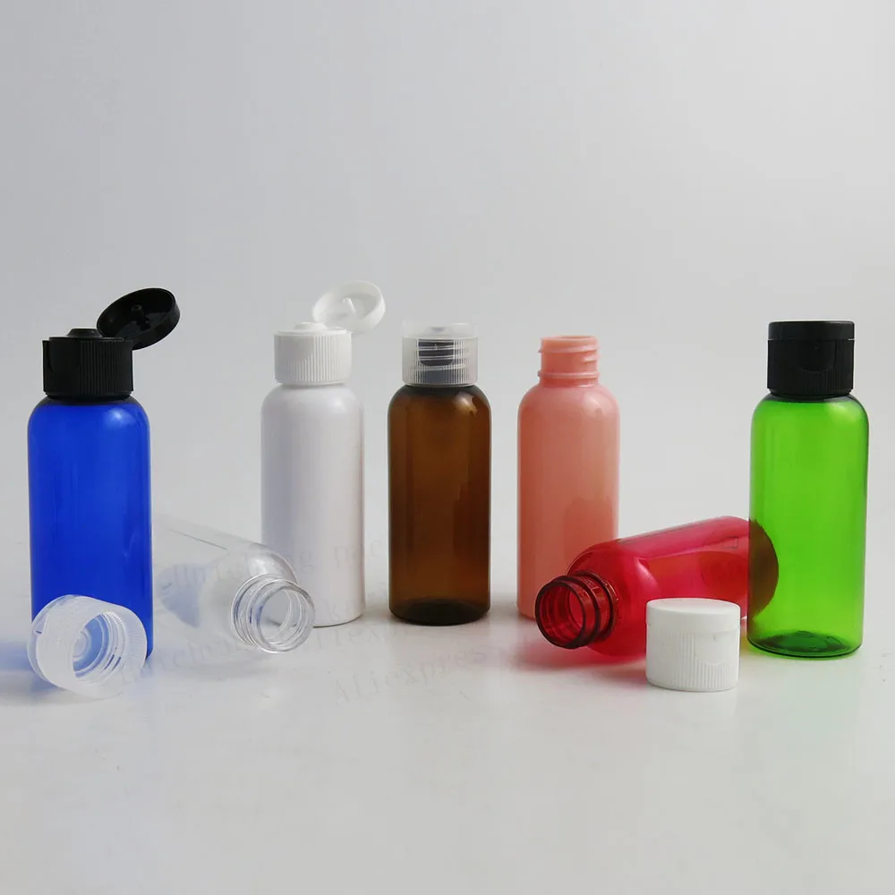 50 x Ourdoors 50ml  amber blue green clear white red pink pet plastic  dispensing Bottles with Flip Top Cap